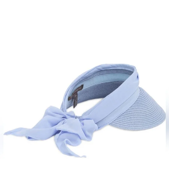 Vince Camuto Chiffon Tie Bow Straw Sun Visor - Picture 2 of 2
